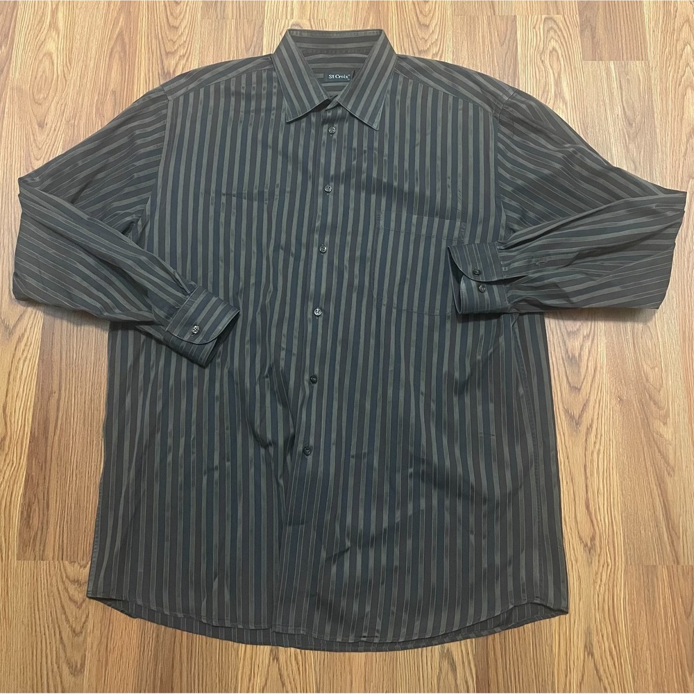 St Croix Shirt Mens Extra Large Italy Made Vertical Stripe Dress Button Front